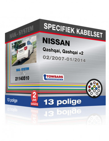 Specifieke kabelset voor de  NISSAN Qashqai, Qashqai +2, 2007, 2008, 2009, 2010, 2011, 2012, 2013, 2014 [13 polige]